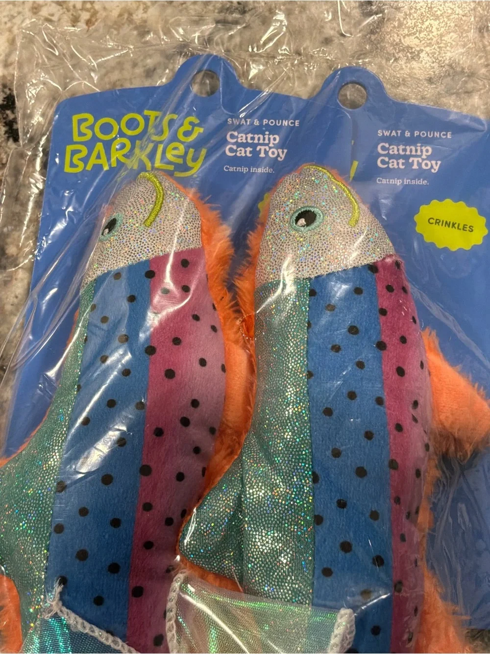 Boots & Barkley Multicolor Catnip Cat Toy - Orange/Blue/Pink Crinkle 2 pack new